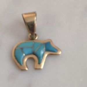 NAVAHO 14K GOLD AND TORQUOISE PENDENT